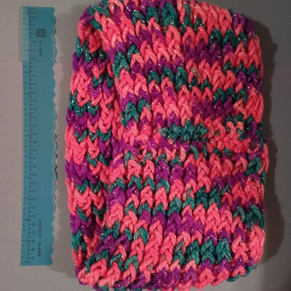 Handmade Women's Pink, Purple, Teal w/ Silver Sparkle Infinity Scarf - Picture 4 of 5